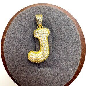 VTG Gold Over Sterling Silver 925 "J" Initial Pendant CZ Crystal Studded .90" L